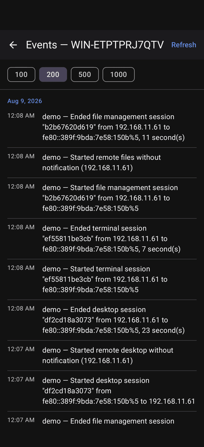 PocketMesh — Events screen