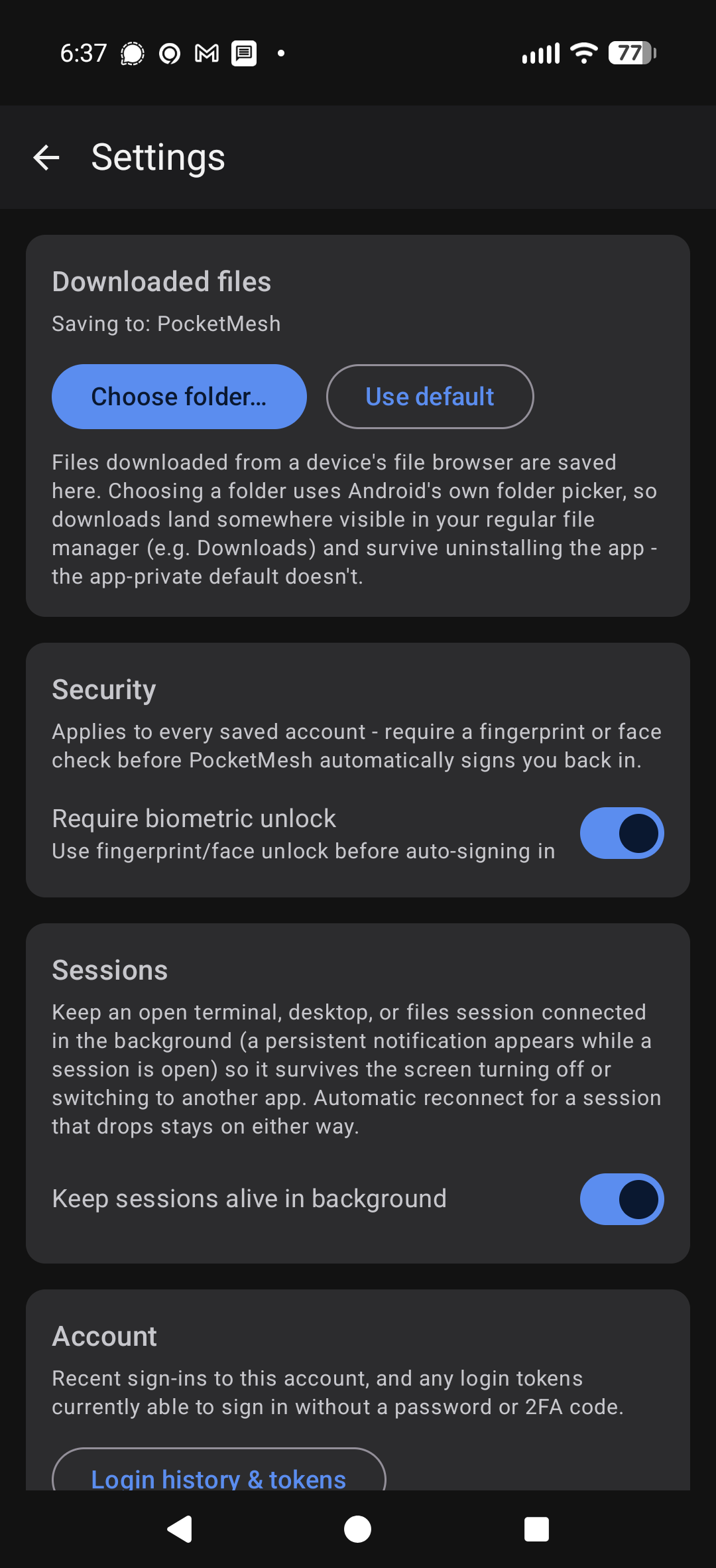 PocketMesh — Settings screen