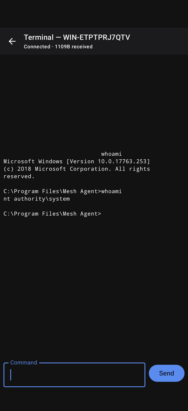 PocketMesh — Terminal screen